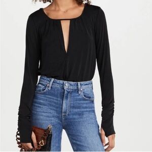 Free People Kaya Bodysuit Black long sleeve deep v neck keyhole Size Large